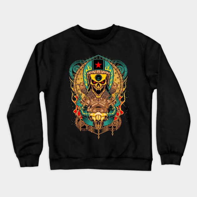 Skull Biker Crewneck Sweatshirt by FirmanHatibu123